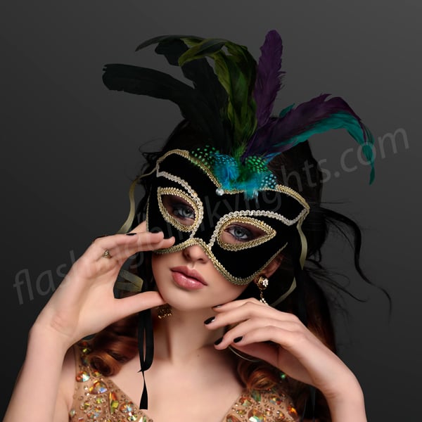 mardi gras Butterfly mask women, Blue/Gold/multicolored Feathers